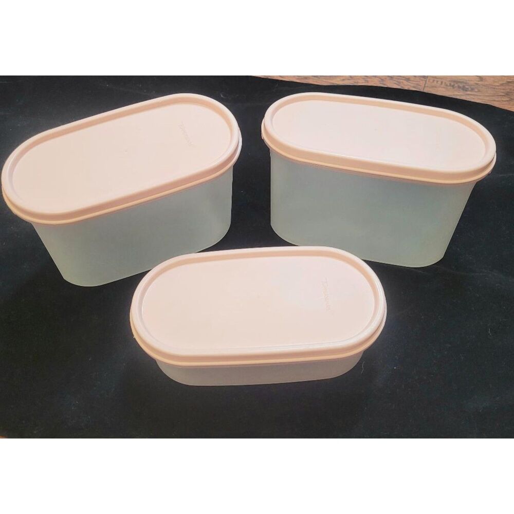 Vintage Tupperware Modular Mates Set 3 Pink Lids Made USA Pantry Storage
